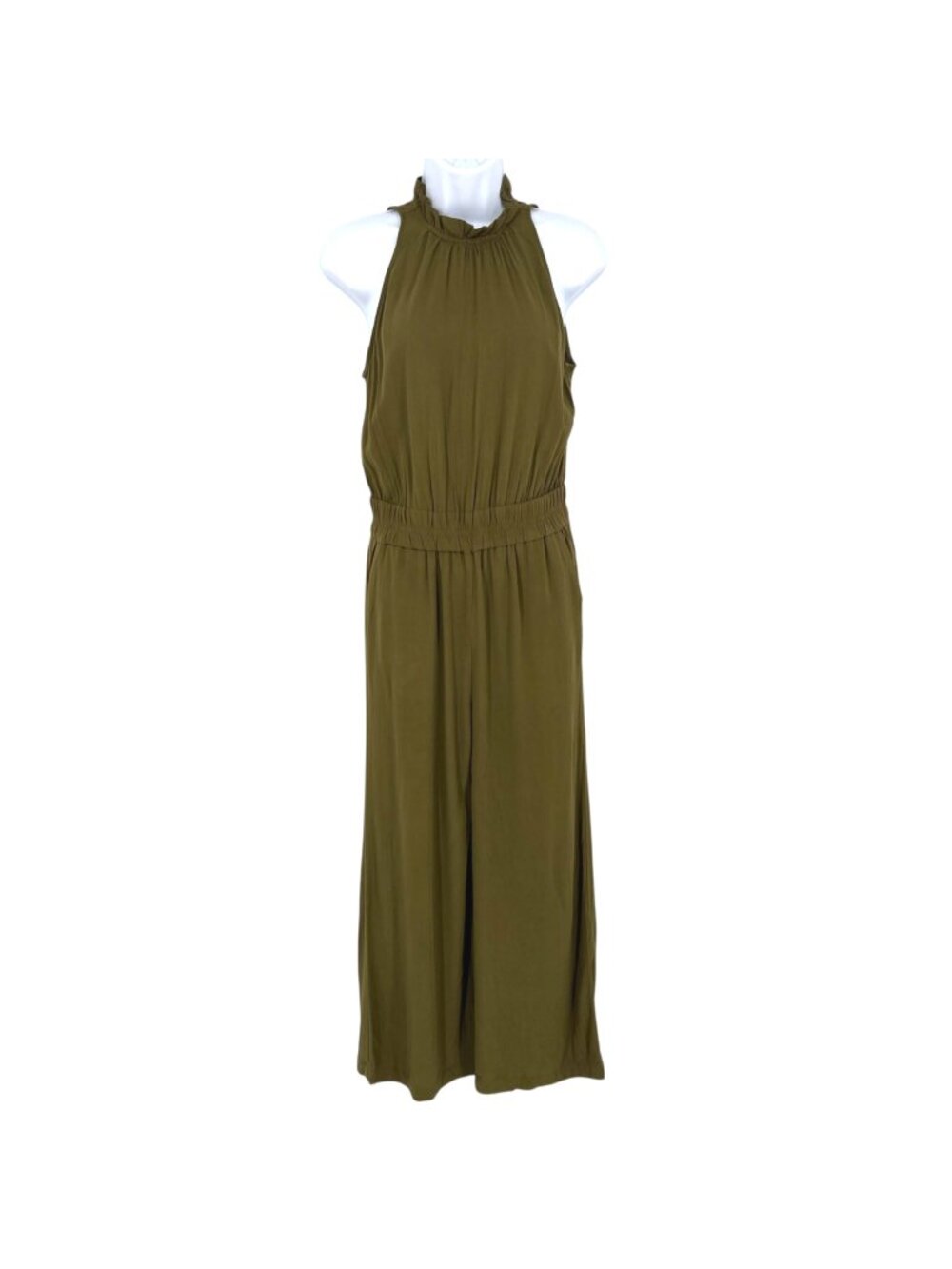 Chelsea28 Olive Green Sleeveless Halter Neck Jumpsuit Size Small Minimalist Boho